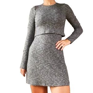 comfy grey ribbed overlay sweater dress
